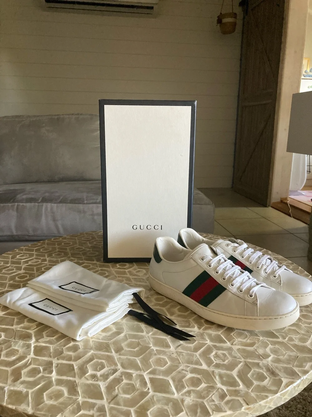 Gucci Men’s Ace Leather Web Low-Top Sneakers (9.5)